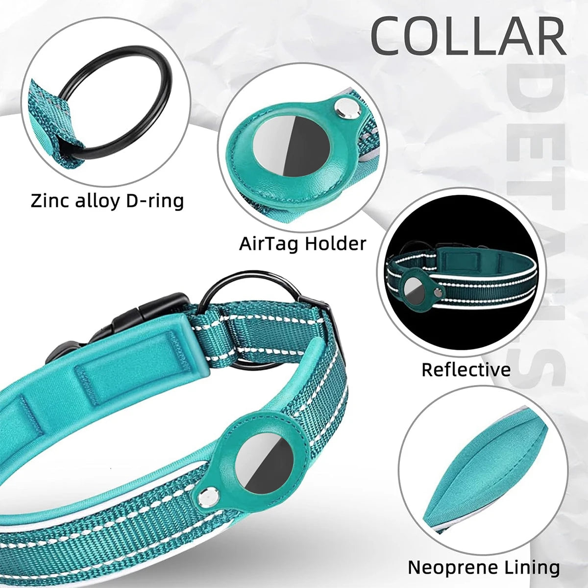 Adjustable AirTag Dog Collar Reflective
