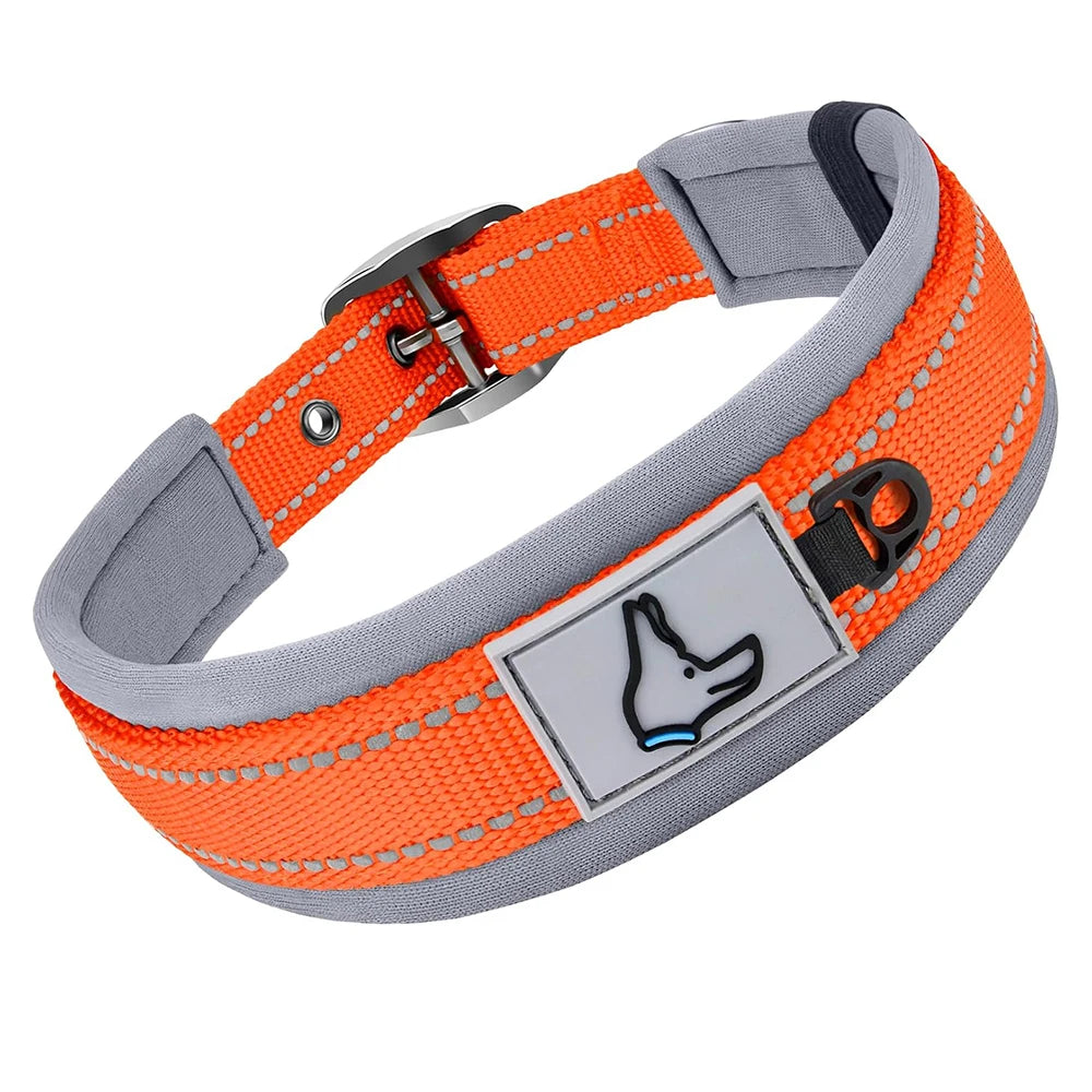 Adjustable Padded Dog Collar Soft Reflective Wide