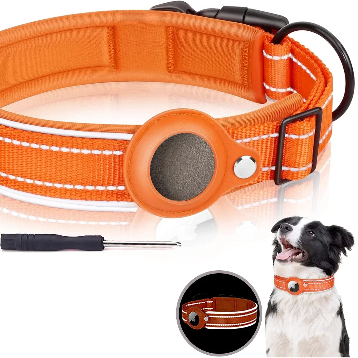 Adjustable AirTag Dog Collar Reflective