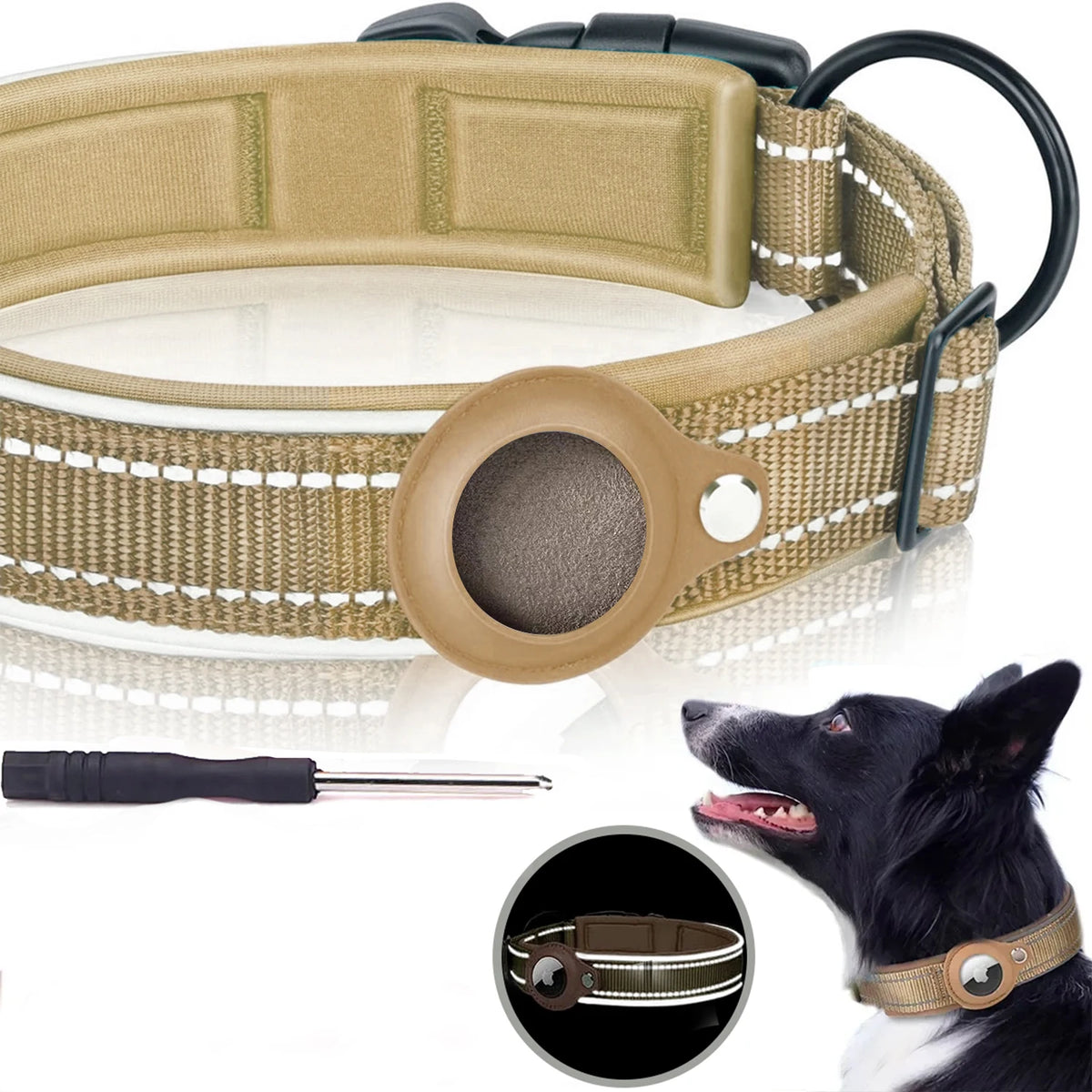 Adjustable AirTag Dog Collar Reflective
