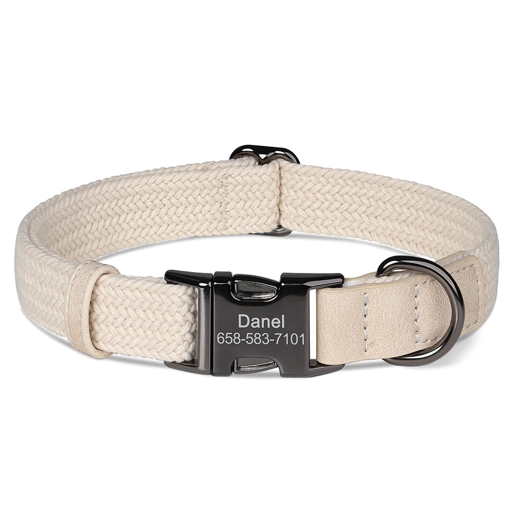 Custom Dog Nylon Collar Engraved Pet Name Buckle Necklace Adjustable