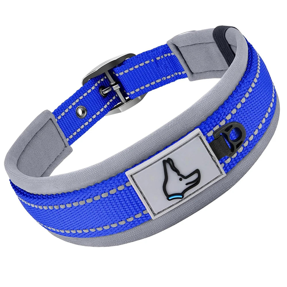 Adjustable Padded Dog Collar Soft Reflective Wide