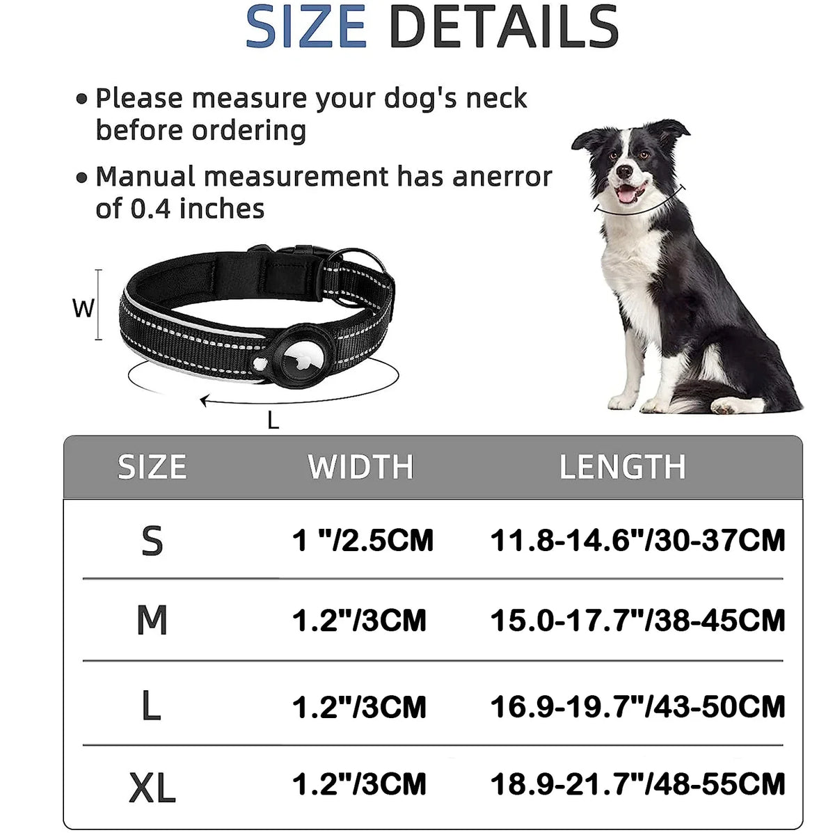 Adjustable AirTag Dog Collar Reflective