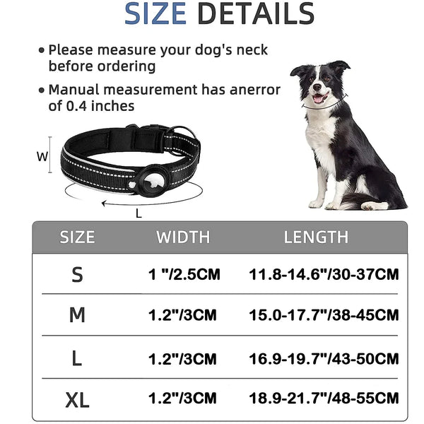 Adjustable AirTag Dog Collar Reflective