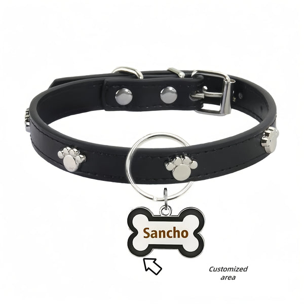 Customized Leather Dog Collar With Bone-Shaped Tag
