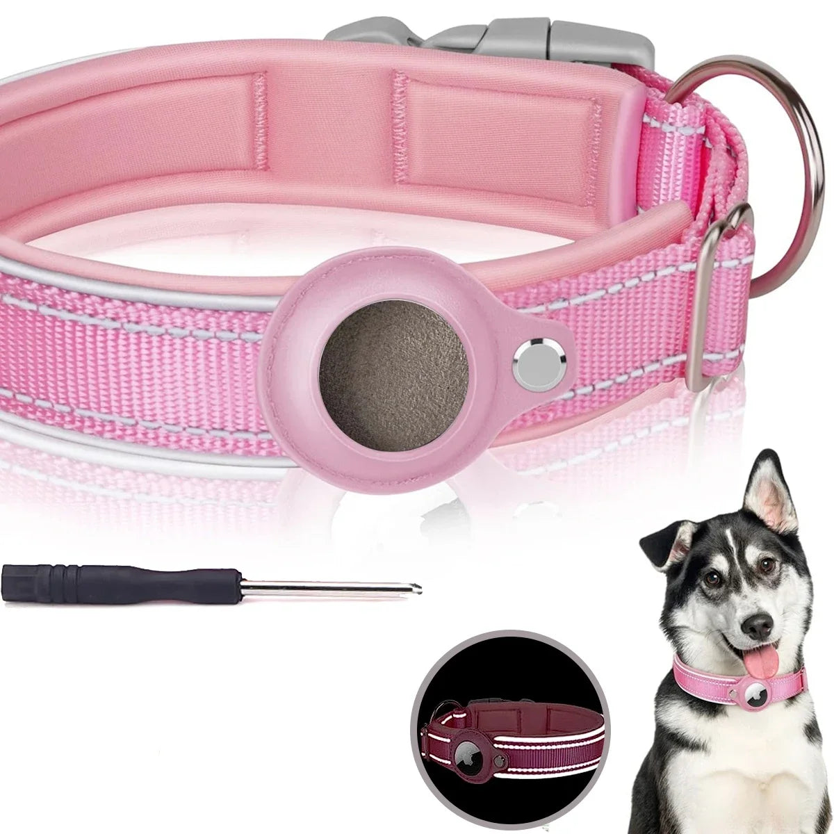 Adjustable AirTag Dog Collar Reflective