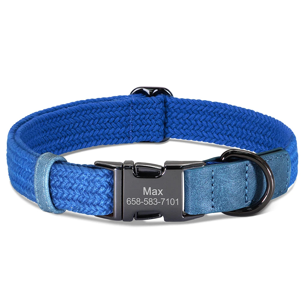 Custom Dog Nylon Collar Engraved Pet Name Buckle Necklace Adjustable