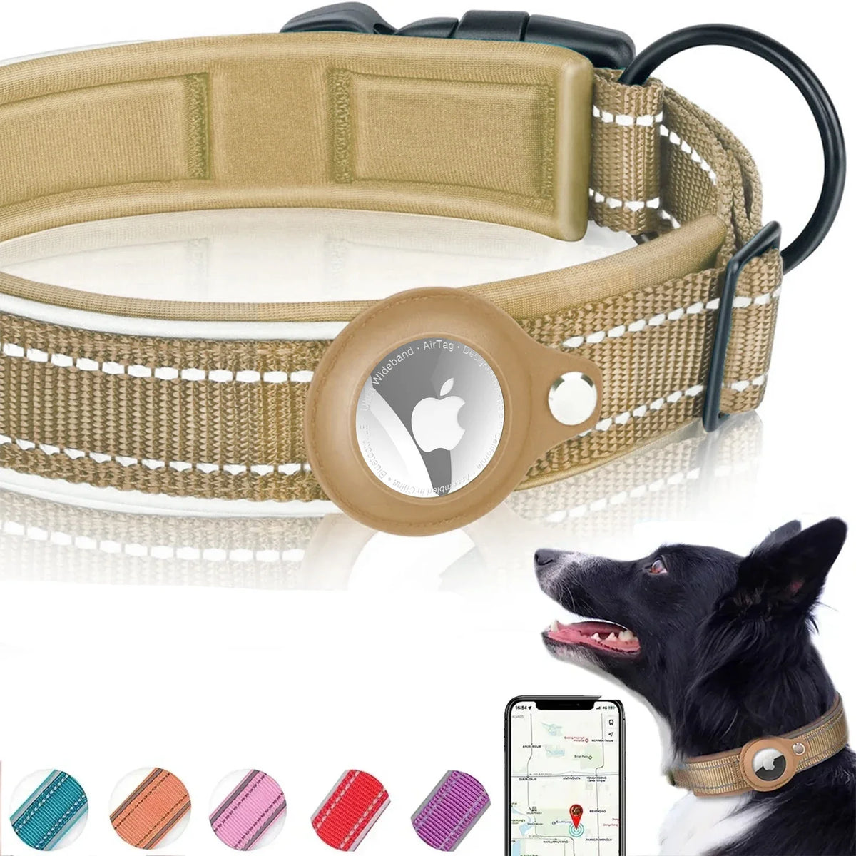 Adjustable AirTag Dog Collar Reflective
