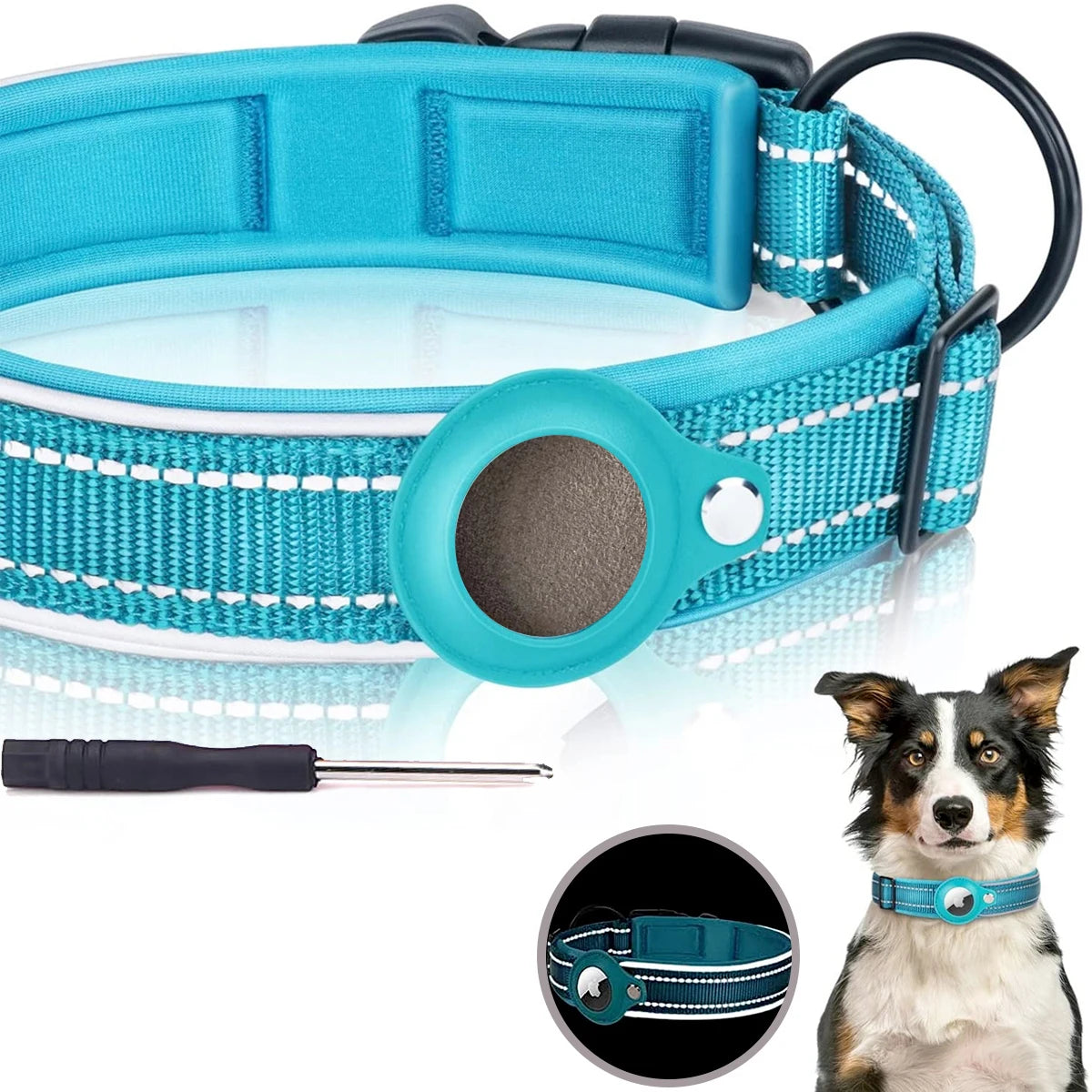 Adjustable AirTag Dog Collar Reflective