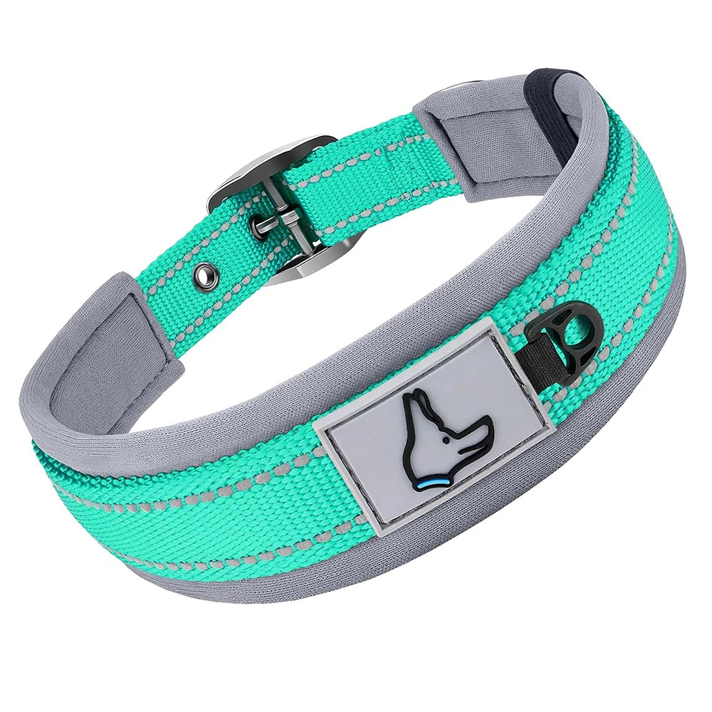 Adjustable Padded Dog Collar Soft Reflective Wide