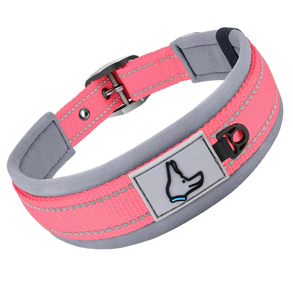 Adjustable Padded Dog Collar Soft Reflective Wide