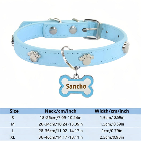 Customized Leather Dog Collar With Bone-Shaped Tag