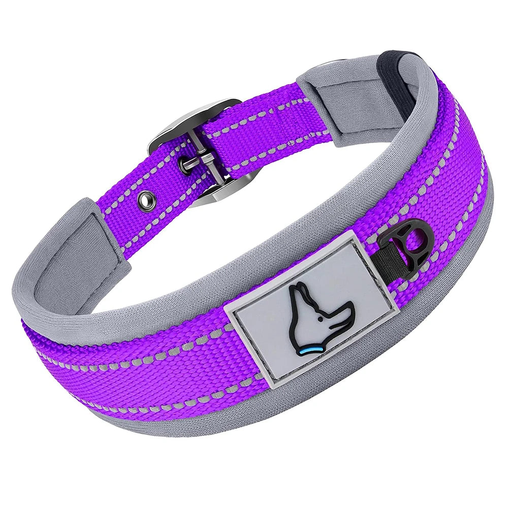 Adjustable Padded Dog Collar Soft Reflective Wide