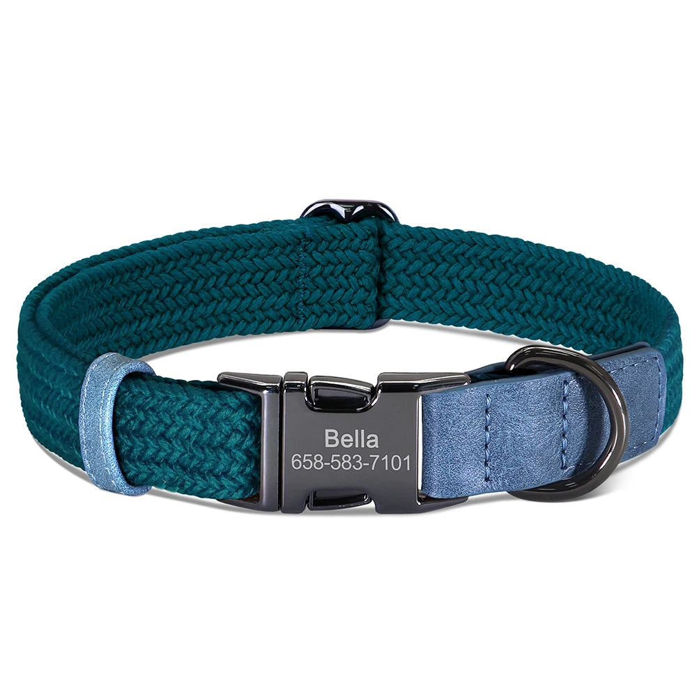 Custom Dog Nylon Collar Engraved Pet Name Buckle Necklace Adjustable