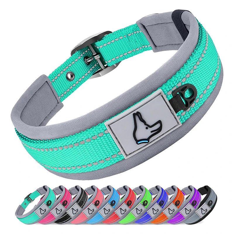 Adjustable Padded Dog Collar Soft Reflective Wide