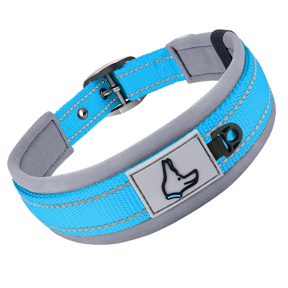 Adjustable Padded Dog Collar Soft Reflective Wide