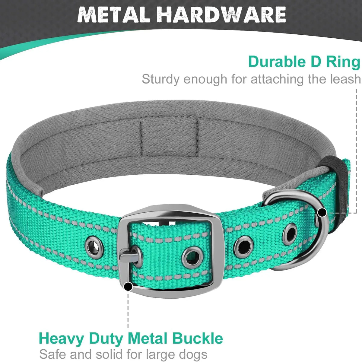 Adjustable Padded Dog Collar Soft Reflective Wide