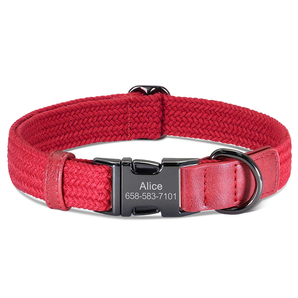 Custom Dog Nylon Collar Engraved Pet Name Buckle Necklace Adjustable