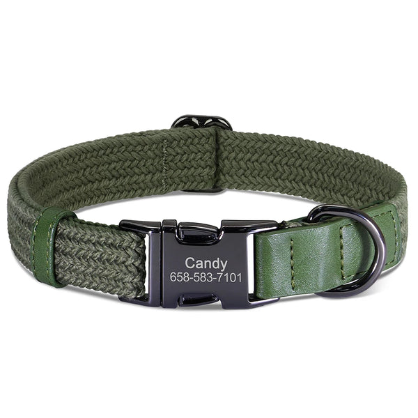 Custom Dog Nylon Collar Engraved Pet Name Buckle Necklace Adjustable