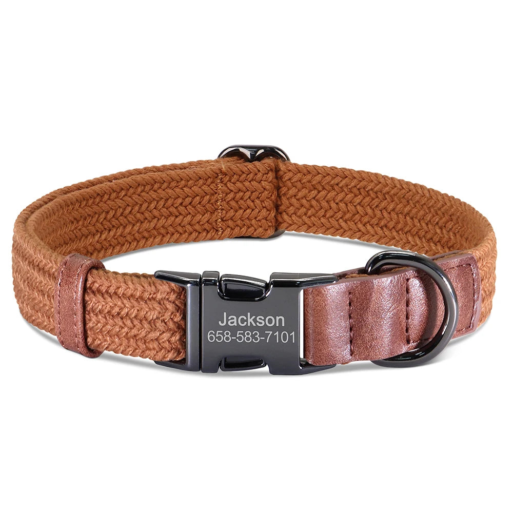 Custom Dog Nylon Collar Engraved Pet Name Buckle Necklace Adjustable