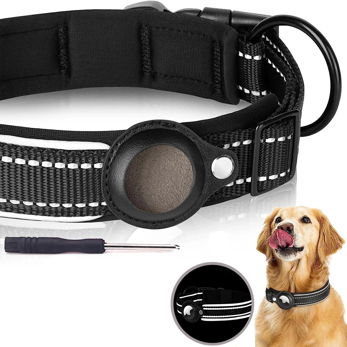 Adjustable AirTag Dog Collar Reflective