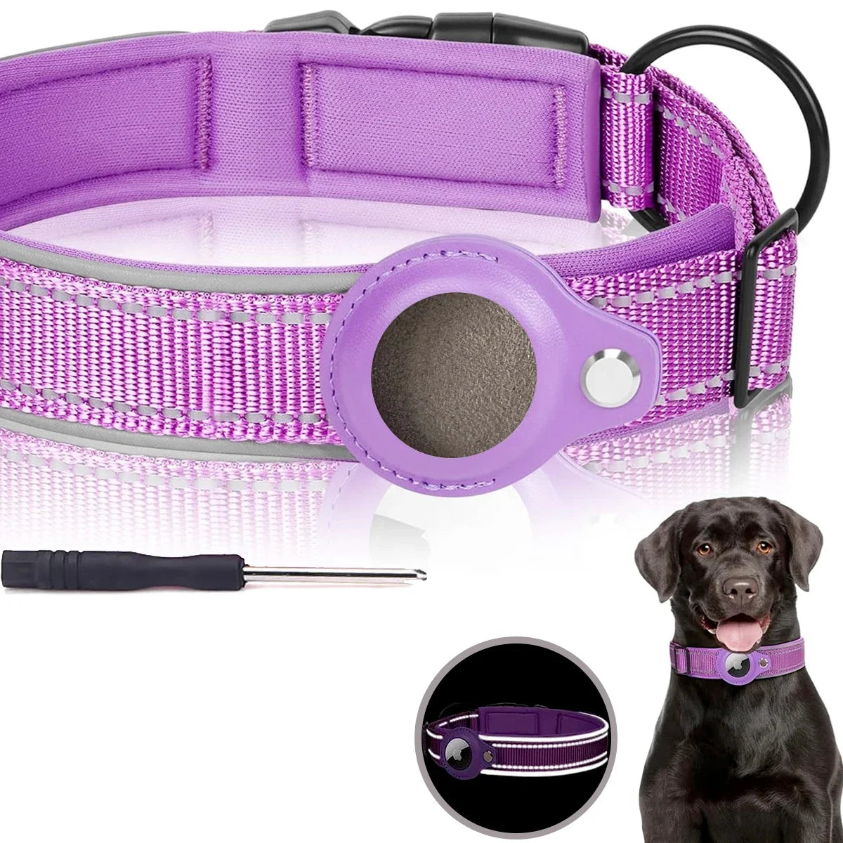 Adjustable AirTag Dog Collar Reflective