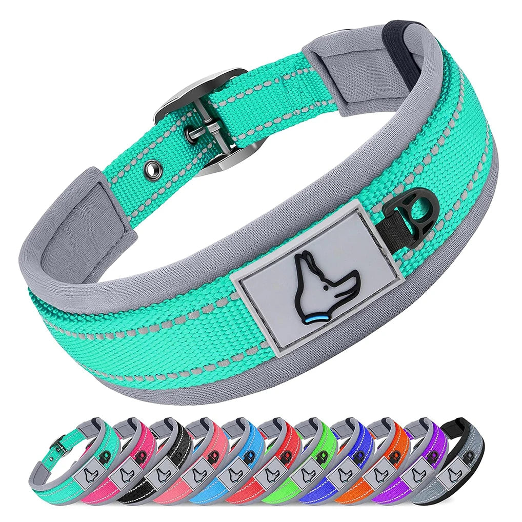 Adjustable Padded Dog Collar Soft Reflective Wide