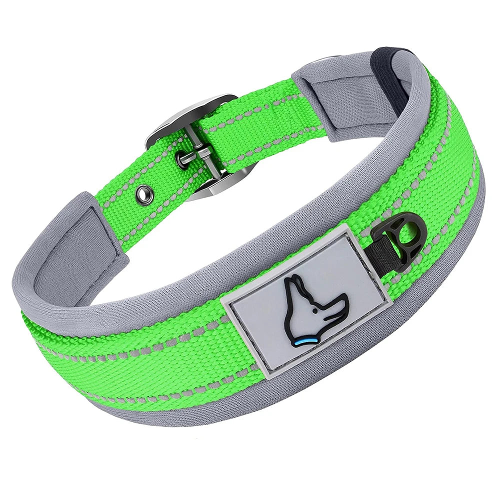 Adjustable Padded Dog Collar Soft Reflective Wide