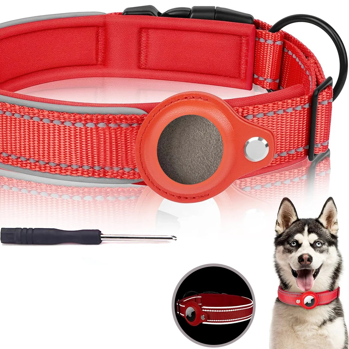 Adjustable AirTag Dog Collar Reflective