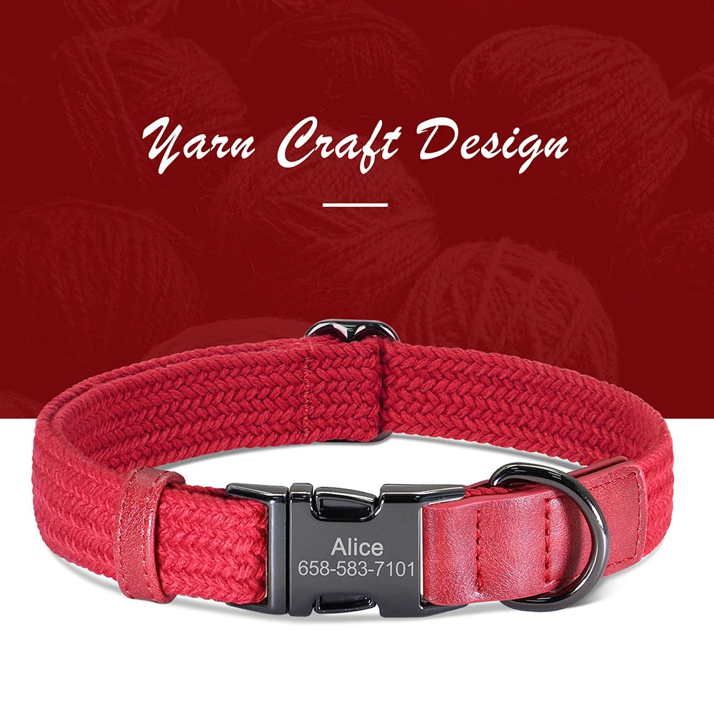 Custom Dog Nylon Collar Engraved Pet Name Buckle Necklace Adjustable