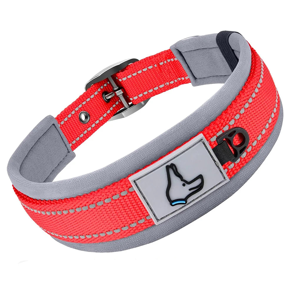 Adjustable Padded Dog Collar Soft Reflective Wide