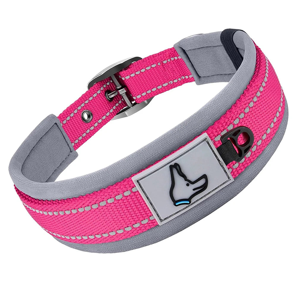 Adjustable Padded Dog Collar Soft Reflective Wide