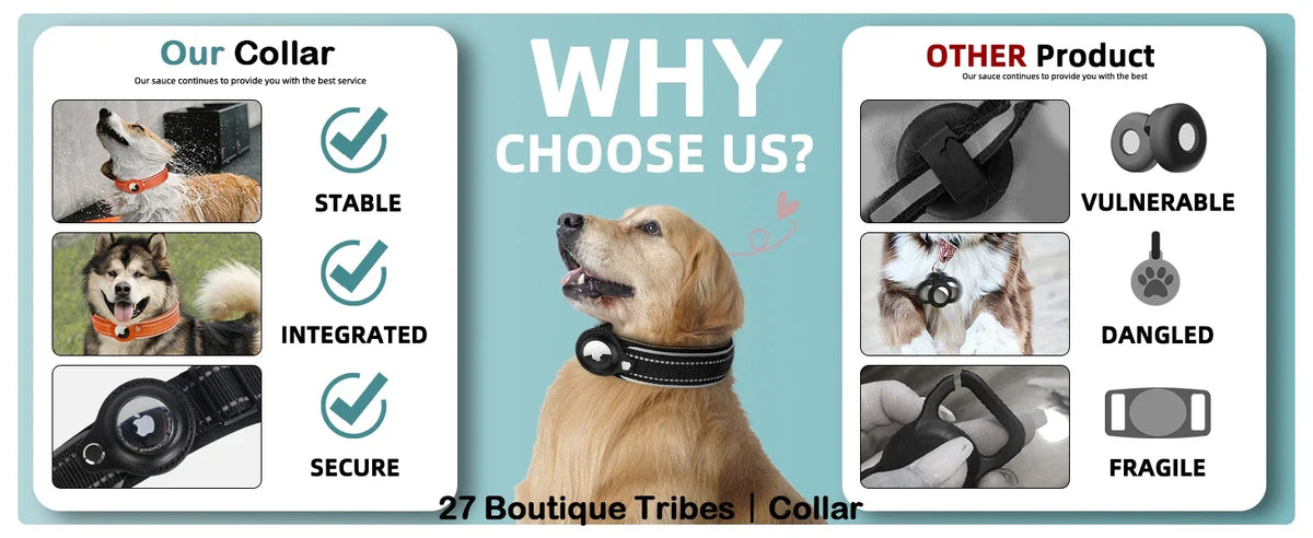 Adjustable AirTag Dog Collar Reflective