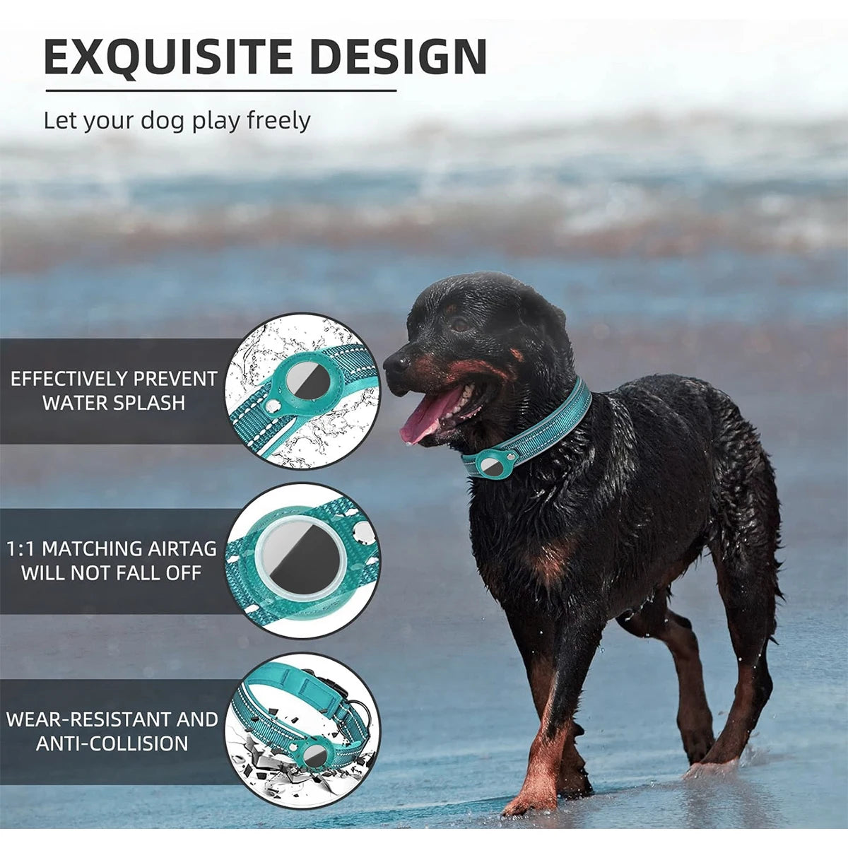 Adjustable AirTag Dog Collar Reflective